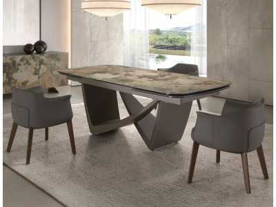 Extendable dining table with porcelain marble top and lacquered steel legs - AMAYA Extendable dining table with porcelain marble top and lacquered steel legs - AMAYA