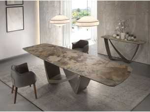 Extendable dining table with porcelain marble top and lacquered steel legs - AMAYA 2