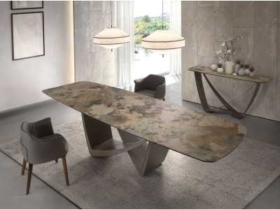 Extendable dining table with porcelain marble top and lacquered steel legs - AMAYA Extendable dining table with porcelain marble top and lacquered steel legs - AMAYA
