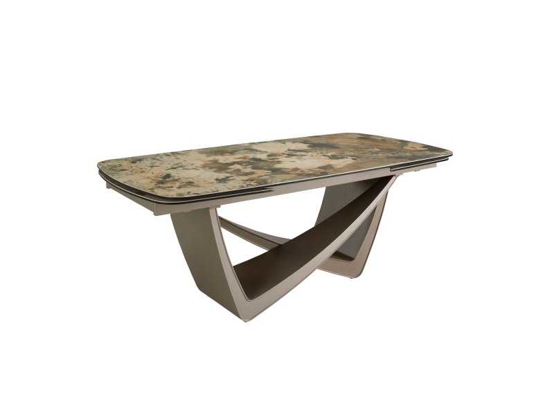Table à manger extensible avec plateau en marbre porcelaine et pieds en acier laqué - AMAYA