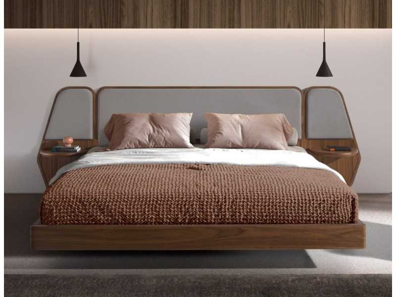 Complete walnut design bed with built-in tables - ARIEL