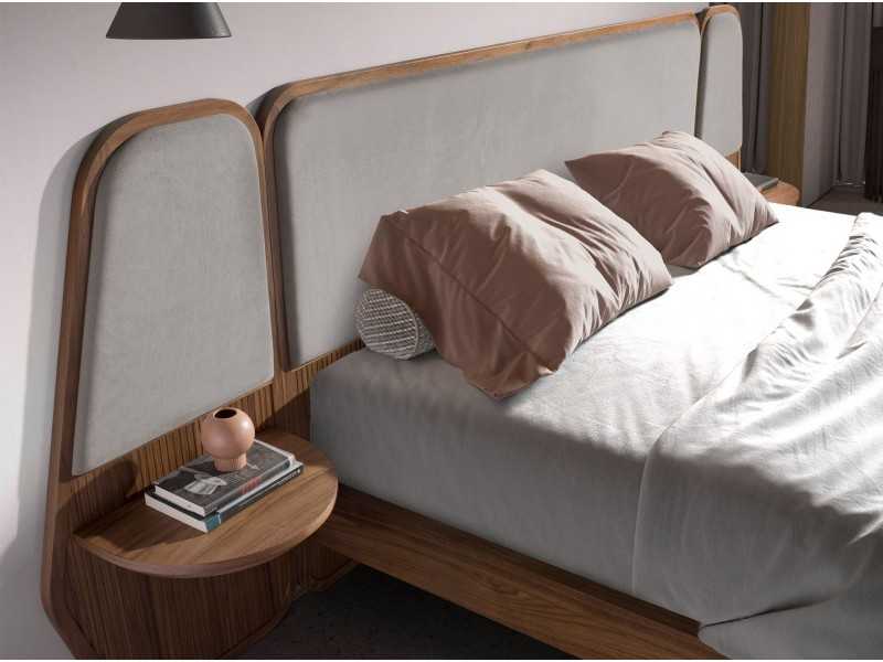 Complete walnut design bed with built-in tables - ARIEL