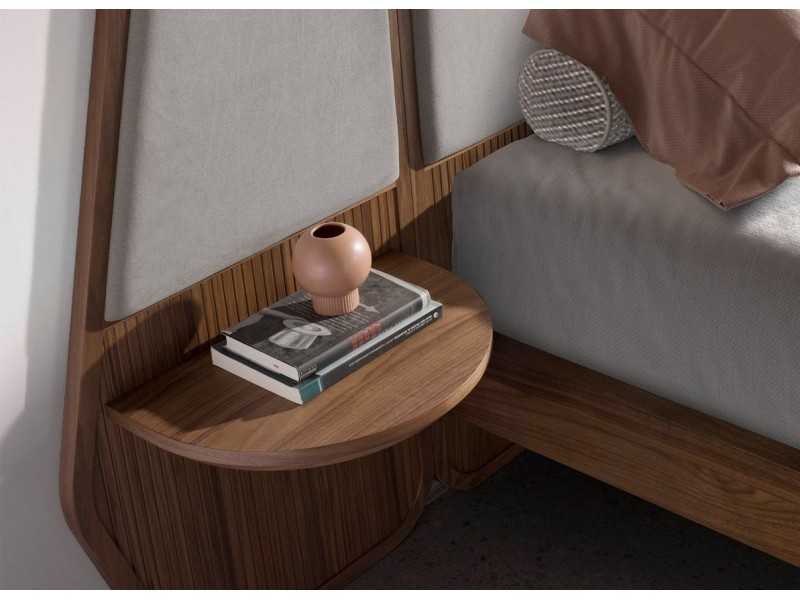 Complete walnut design bed with built-in tables - ARIEL