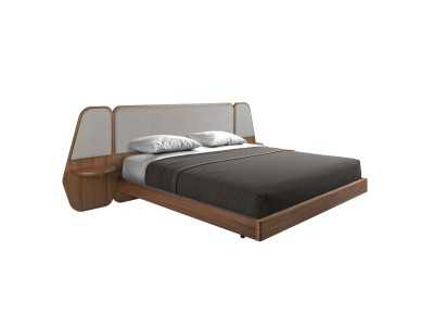 Complete walnut design bed with built-in tables - ARIEL