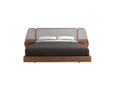 Complete walnut design bed with built-in tables - ARIEL