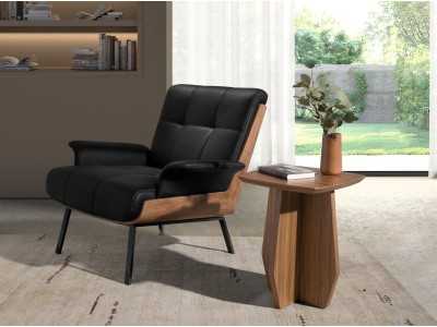 Fauteuil design avec structure en noyer tapissé de cuir synthétique noir - ABAD