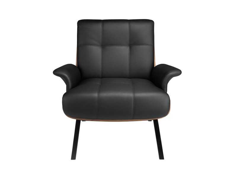 Sillón de diseño con estructura de nogal tapizado en piel sintética negra - ABAD