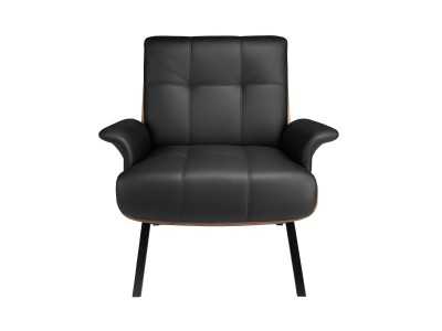 Fauteuil design avec structure en noyer tapissé de cuir synthétique noir - ABAD
