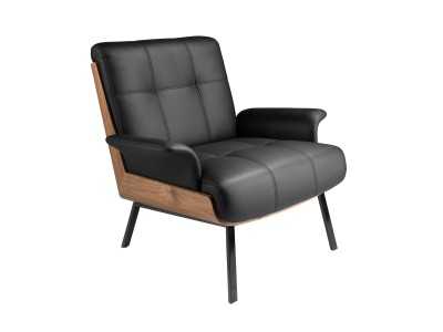 Fauteuil design avec structure en noyer tapissé de cuir synthétique noir - ABAD