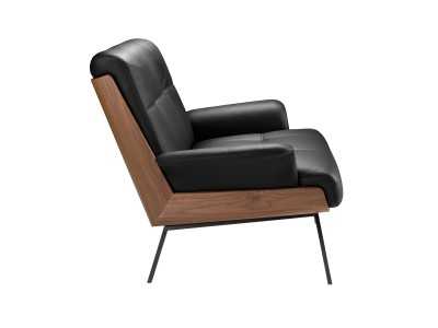 Fauteuil design avec structure en noyer tapissé de cuir synthétique noir - ABAD