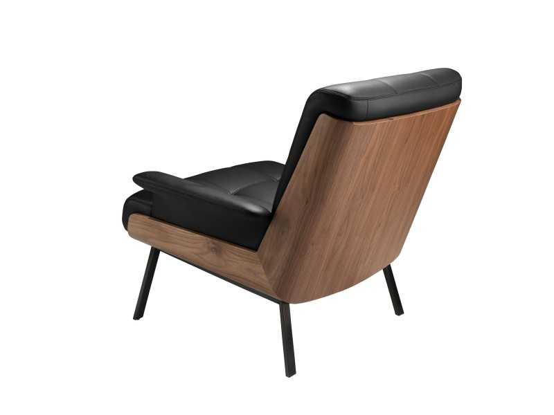 Sillón de diseño con estructura de nogal tapizado en piel sintética negra - ABAD