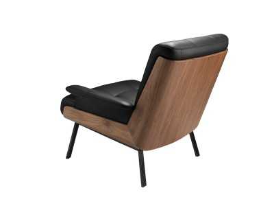 Fauteuil design avec structure en noyer tapissé de cuir synthétique noir - ABAD