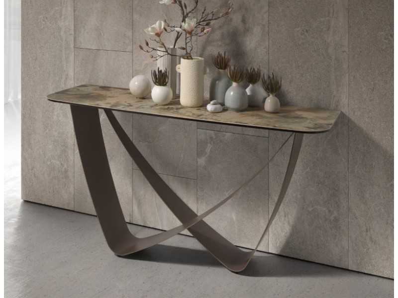 Console with porcelain marble top and lacquered steel legs - AMAYA