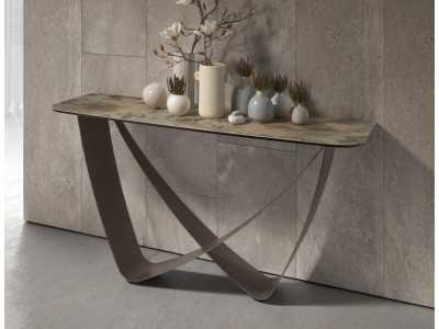 Console avec plateau en marbre porcelaine et pieds en acier laqué - AMAYA Console avec plateau en marbre porcelaine et pieds en acier laqué - AMAYA