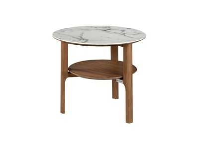 Mesa auxiliar redonda en roble con tapa de mármol porcelánico -COSETTE