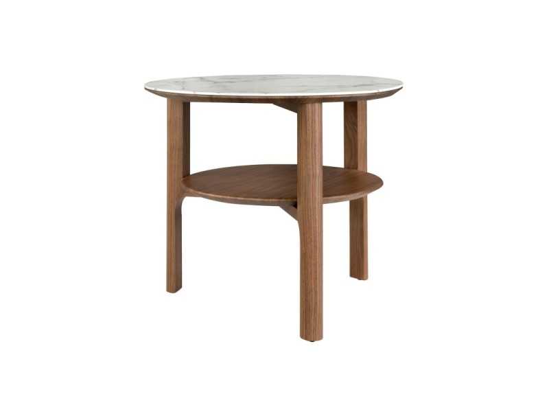 Mesa auxiliar redonda en roble con tapa de mármol porcelánico -COSETTE