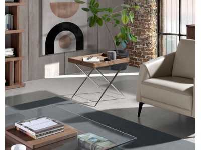 Table d'appoint en noyer et pieds inox - AAROUK Table d'appoint en noyer et pieds inox - AAROUK