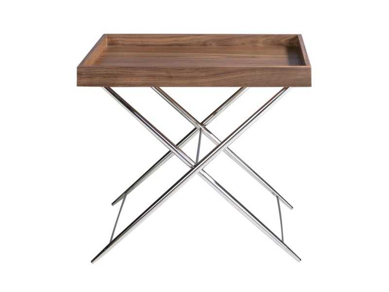 Mesa auxiliar de nogal y patas en acero inoxidable - AAROUK