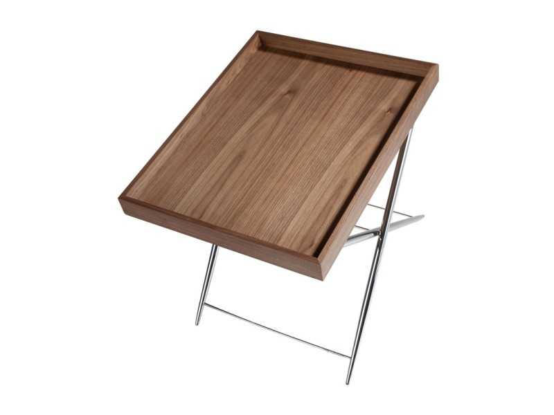 Mesa auxiliar de nogal y patas en acero inoxidable - AAROUK