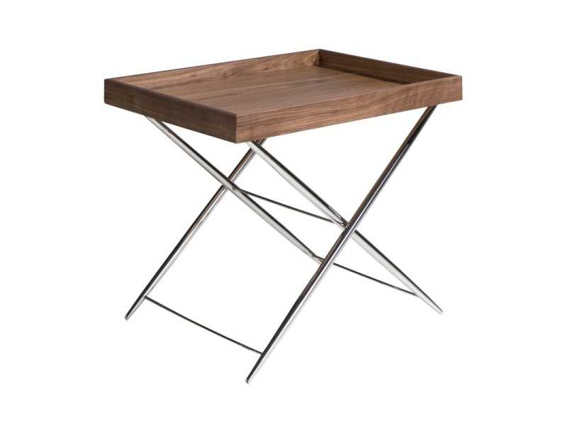 Mesa auxiliar de nogal y patas en acero inoxidable - AAROUK