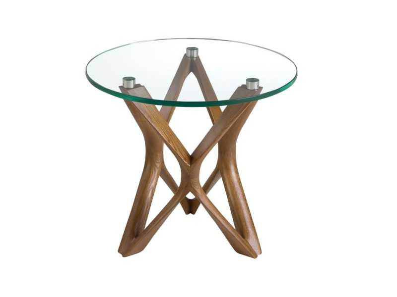 Mesa auxiliar redonda con base en madera maciza - ABRAMIO