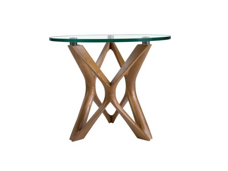 Mesa auxiliar redonda con base en madera maciza - ABRAMIO