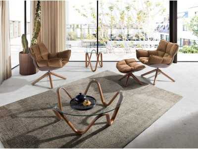 Round side table with solid wood base - PATMOS Round side table with solid wood base - PATMOS