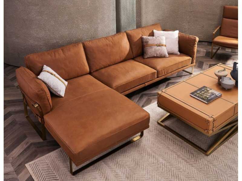 Left chaise longue sofa upholstered in leather - AZZARO IZ