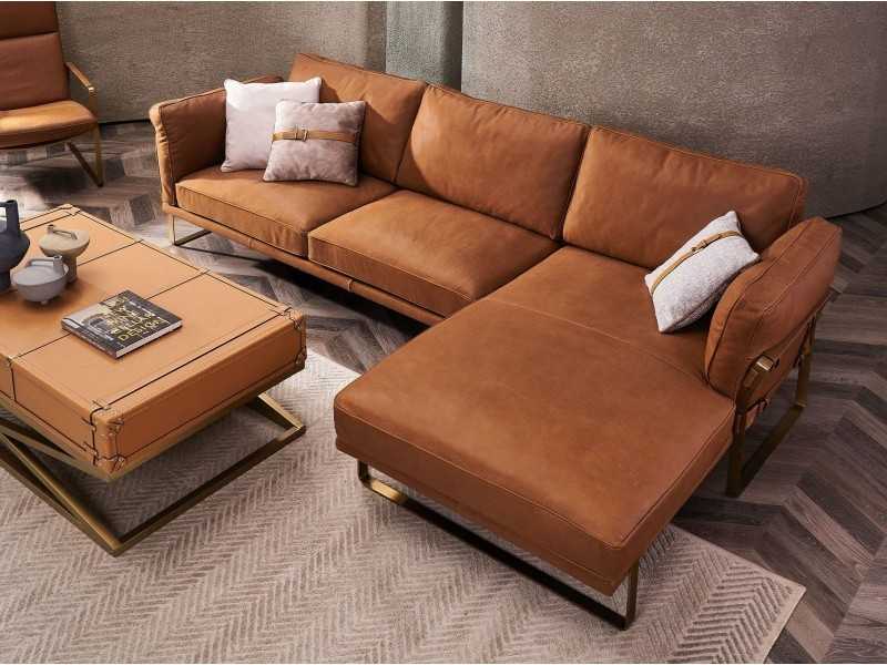 Right chaise longue sofa upholstered in leather - AZZARO DR