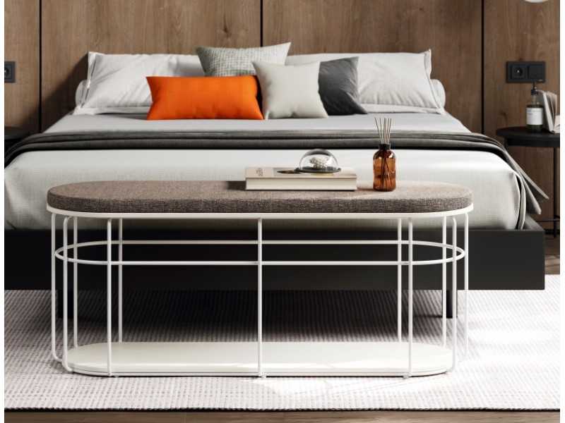 Upholstered designer bench with lacquered stainless steel structure - LIGNES