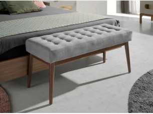 Upholstered fabric stool with walnut leg structure - ALDO