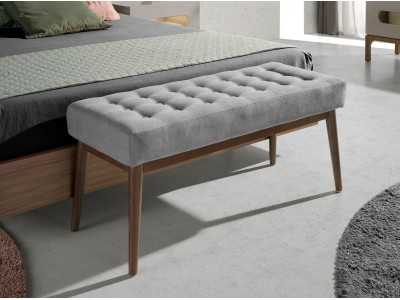 Upholstered fabric stool with walnut leg structure - ALDO