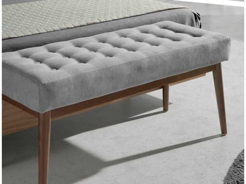 Upholstered fabric stool with walnut leg structure - ALDO