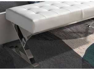 Bench upholstered in white synthetic leather with stainless steel legs - ALBIS 2