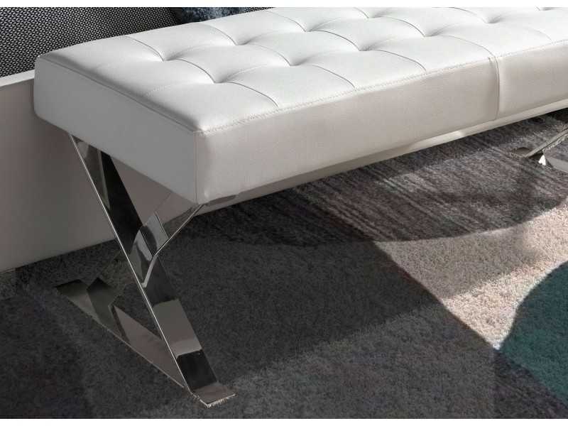Bench upholstered in white synthetic leather with stainless steel legs - ALBIS