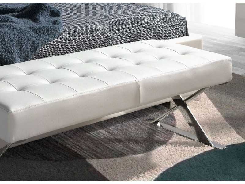 Bench upholstered in white synthetic leather with stainless steel legs - ALBIS