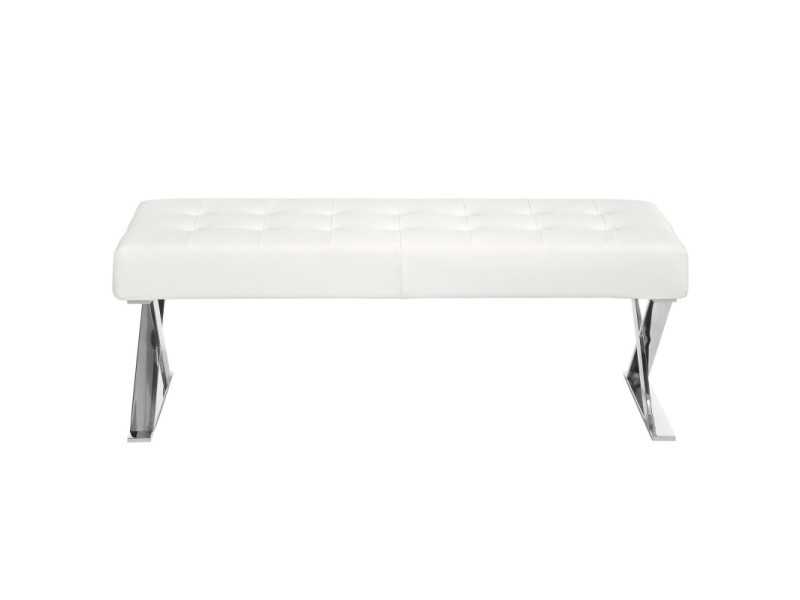 Bench upholstered in white synthetic leather with stainless steel legs - ALBIS