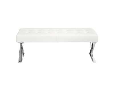 Bench upholstered in white synthetic leather with stainless steel legs - ALBIS Bench upholstered in white synthetic leather with stainless steel legs - ALBIS