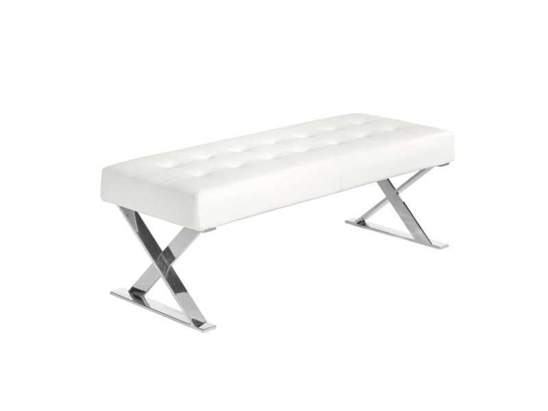 Bench upholstered in white synthetic leather with stainless steel legs - ALBIS