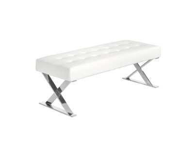 Bench upholstered in white synthetic leather with stainless steel legs - ALBIS Bench upholstered in white synthetic leather with stainless steel legs - ALBIS