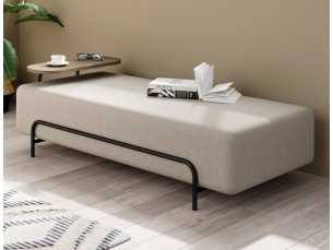 Upholstered pouf with stainless steel structure and tray - AMIENS