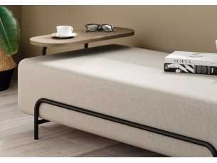 Upholstered pouf with stainless steel structure and tray - AMIENS 2