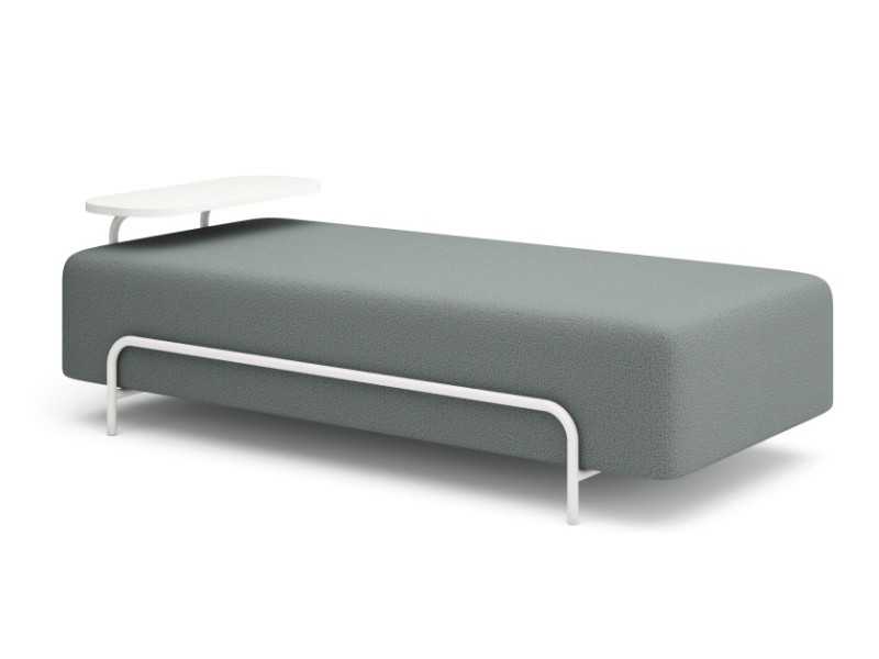 Pouf tapissé avec structure en acier inoxydable et détail plateau - AMIENS