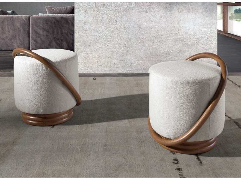 Designer pouf with walnut base and detail - ALMA