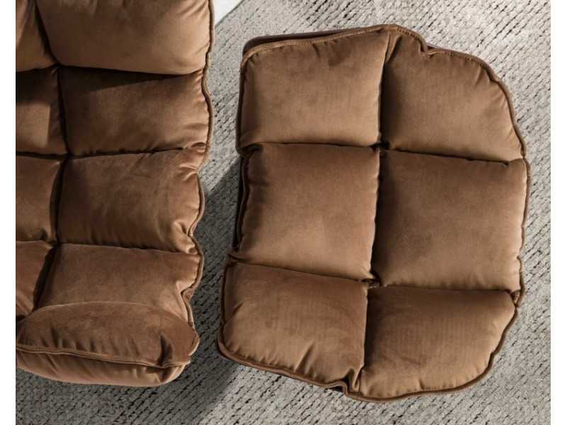 Upholstered design ottoman with walnut base - PATMOS