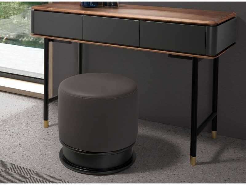 Designer pouf upholstered in synthetic leather and glossy black lacquered base - ANEESA