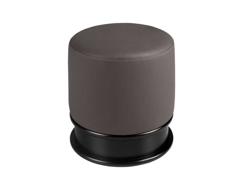 Designer pouf upholstered in synthetic leather and glossy black lacquered base - ANEESA