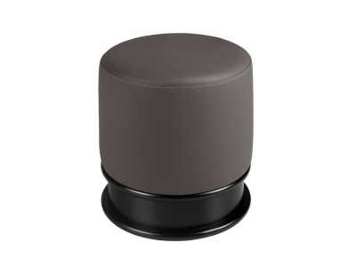 Designer pouf upholstered in synthetic leather and glossy black lacquered base - ANEESA
