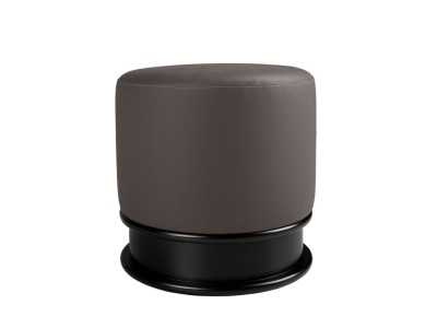 Designer pouf upholstered in synthetic leather and glossy black lacquered base - ANEESA