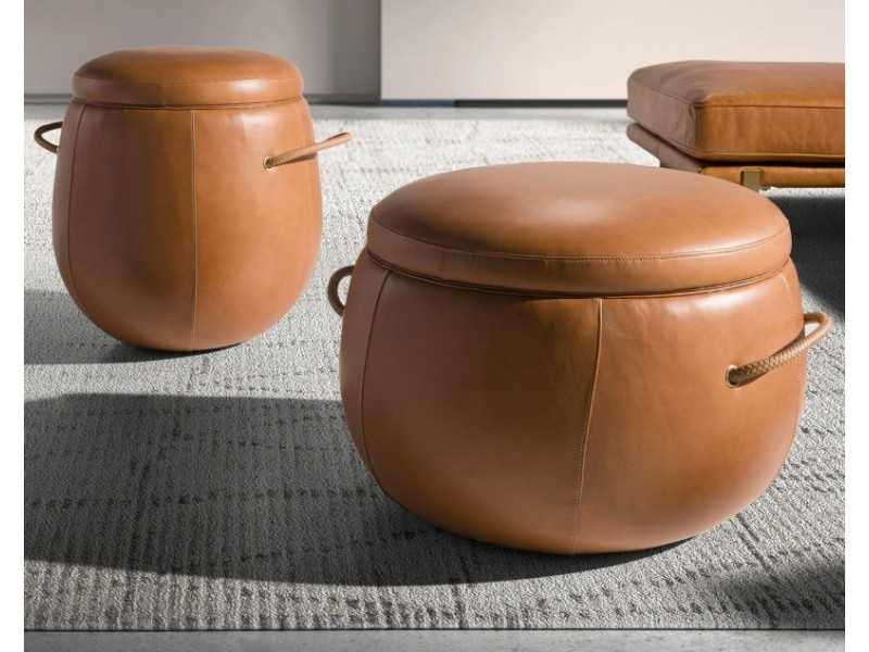 Round pouf in genuine leather - ANELLA A